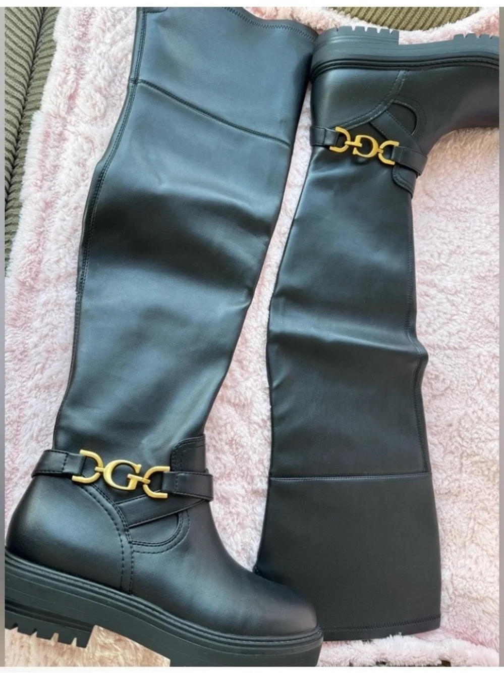 NWOT Guess Jellio Black Over-the-Knee Lug Sole Boots Size 7